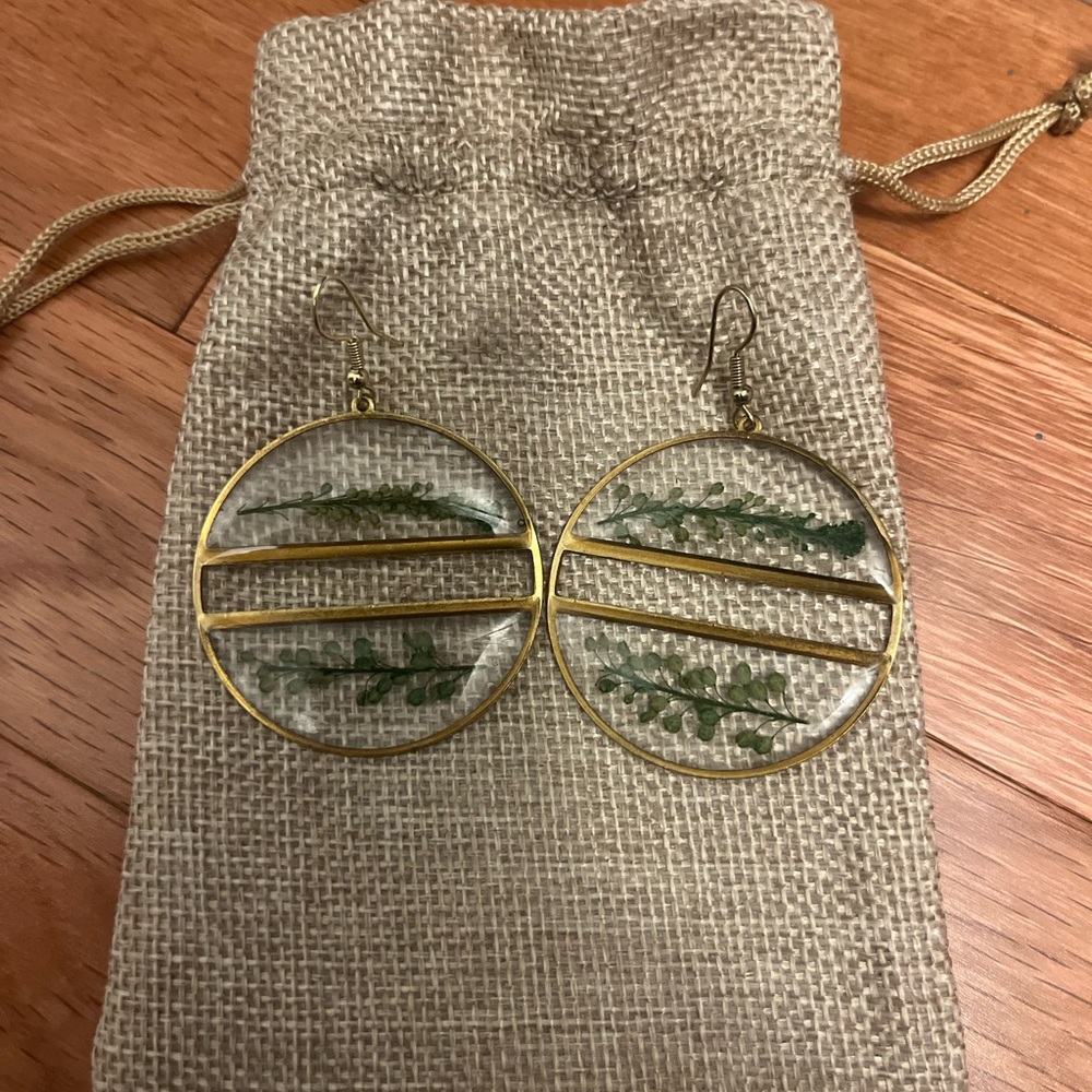 Gold and Green Botanical Earrings